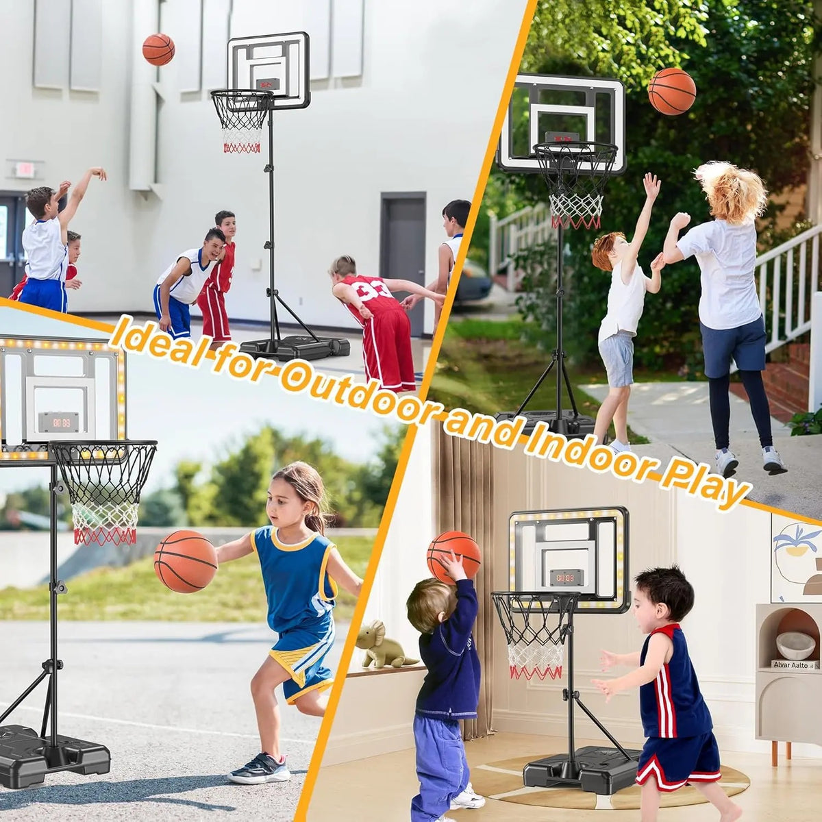 Height Adjustable Kids Basketball Hoop Stand (3ft - 5.8ft), Portable Sports Toy with Timer, Sand & Water Stabilized Base, Durable Indoor Outdoor Play Equipment, Birthday & Christmas Gift for Boys
