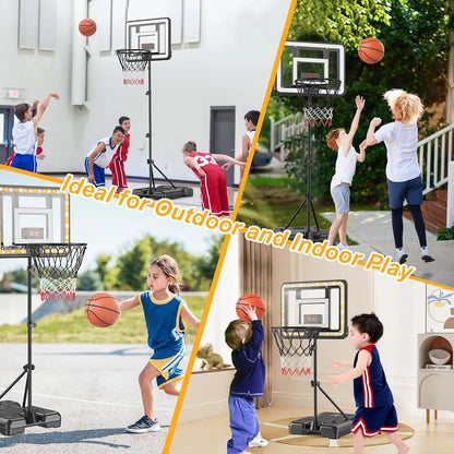 Height Adjustable Kids Basketball Hoop Stand (3ft - 5.8ft), Portable Sports Toy with Timer, Sand & Water Stabilized Base, Durable Indoor Outdoor Play Equipment, Birthday & Christmas Gift for Boys