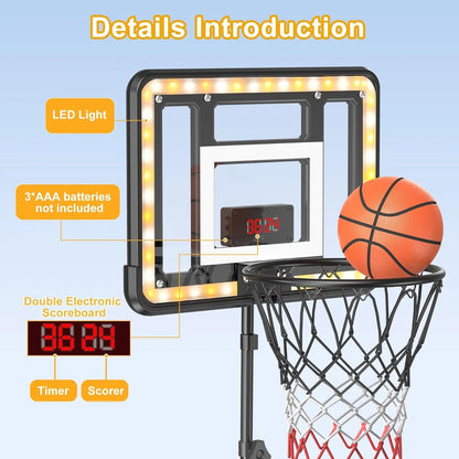 Height Adjustable Kids Basketball Hoop Stand (3ft - 5.8ft), Portable Sports Toy with Timer, Sand & Water Stabilized Base, Durable Indoor Outdoor Play Equipment, Birthday & Christmas Gift for Boys