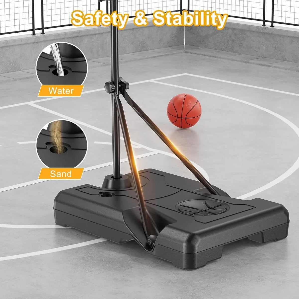 Height Adjustable Kids Basketball Hoop Stand (3ft - 5.8ft), Portable Sports Toy with Timer, Sand & Water Stabilized Base, Durable Indoor Outdoor Play Equipment, Birthday & Christmas Gift for Boys