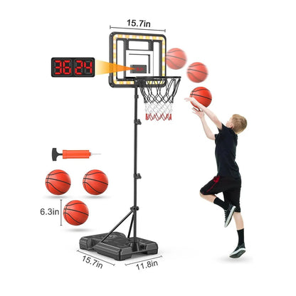 Height Adjustable Kids Basketball Hoop Stand (3ft - 5.8ft), Portable Sports Toy with Timer, Sand & Water Stabilized Base, Durable Indoor Outdoor Play Equipment, Birthday & Christmas Gift for Boys